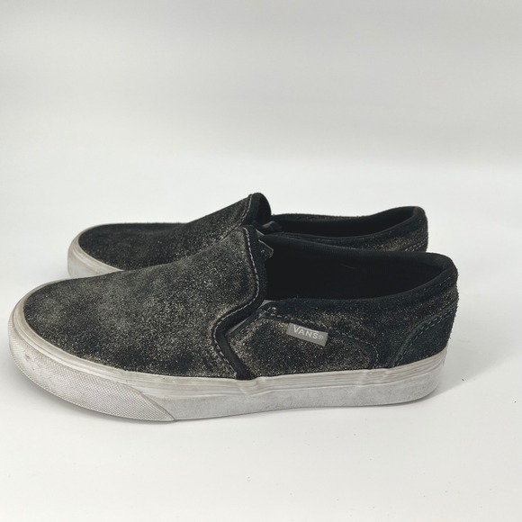 Vans Slip On Sneakers Black and Glitter Suede Womens Shoes Size 6 - Picture 5 of 8